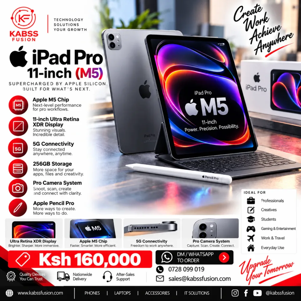 Apple iPad Pro 11-inch (M5) 5G, 256GB Storage, Apple Pencil Pro for sale in Nairobi