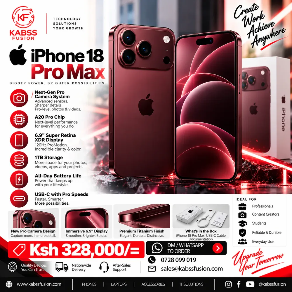 Apple iPhone 18 Pro Max A20 Pro Chip, 6.9" Super Retina XDR, 1TB Storage for sale in Nairobi